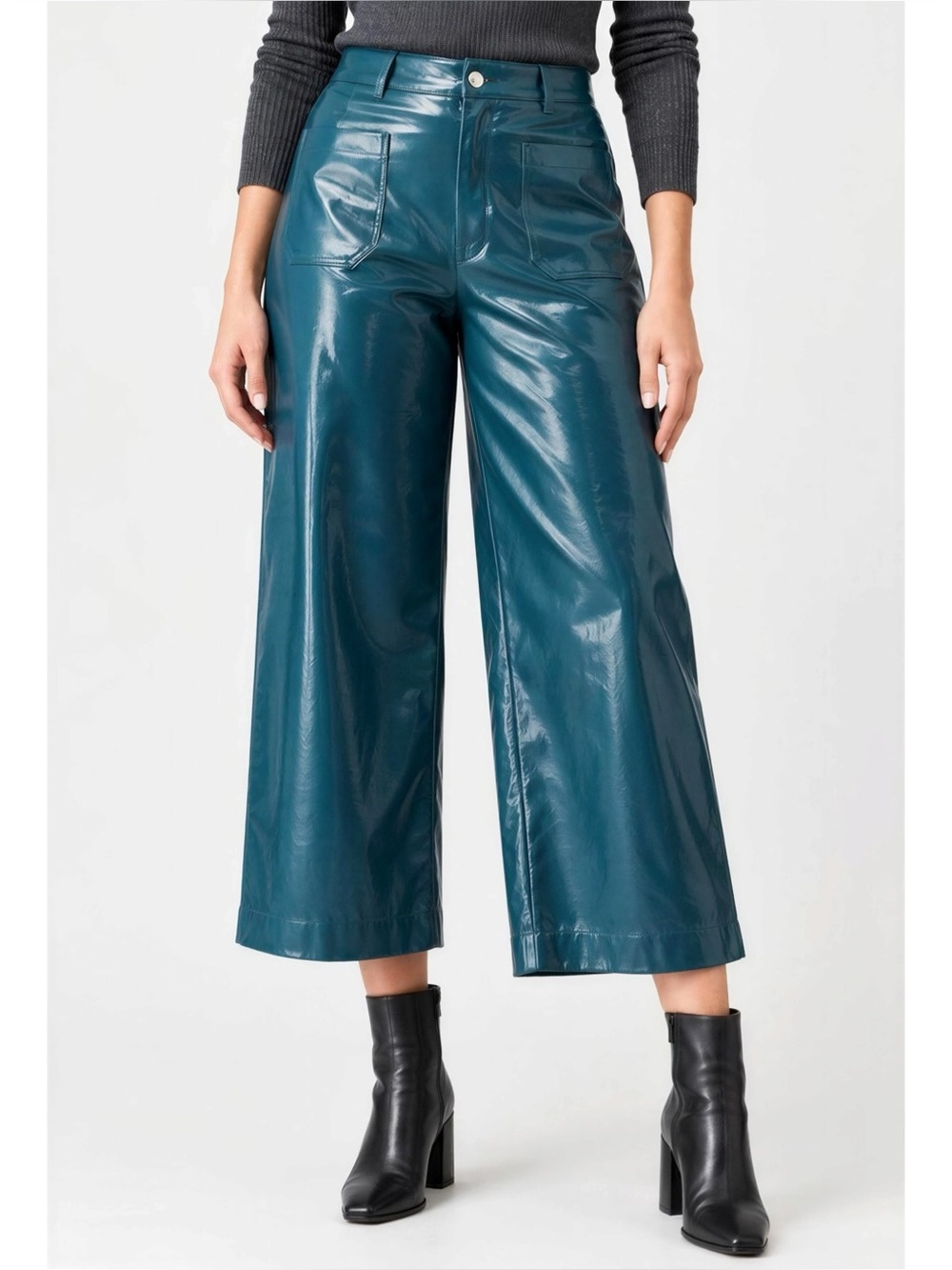 NEW MAEVE x ANTHROPOLOGIE Colette Wide Leg Faux Leather Pants, Teal, 31”
